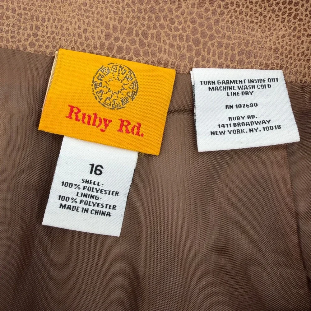 Ruby Rd Womens 16 Brown Skirt Faux Suede‎ Snake Print Pencil Knee Length Lined